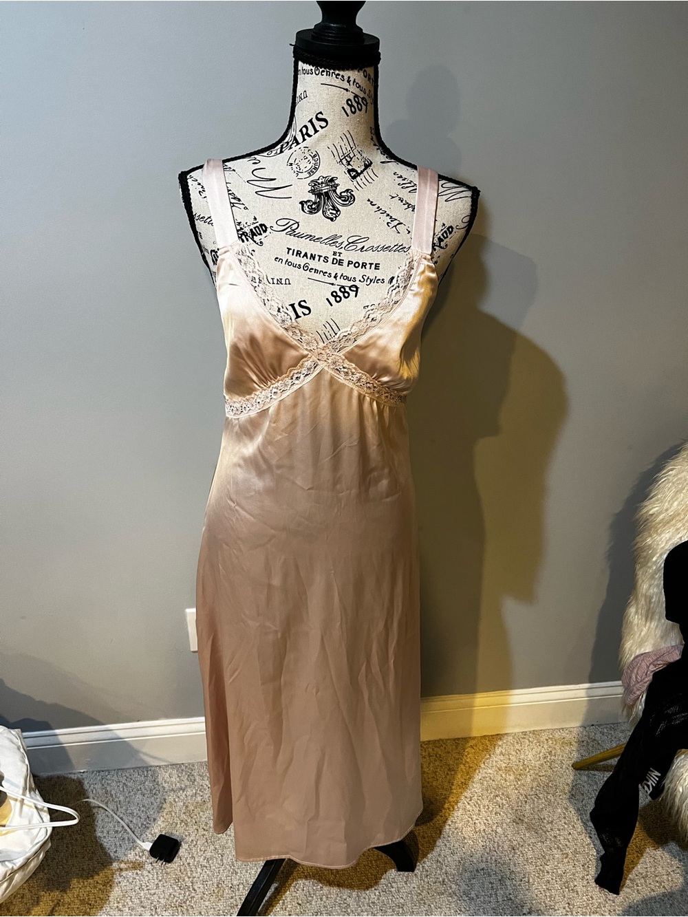 verty Satin Lace-Trim Slip in Light Blush